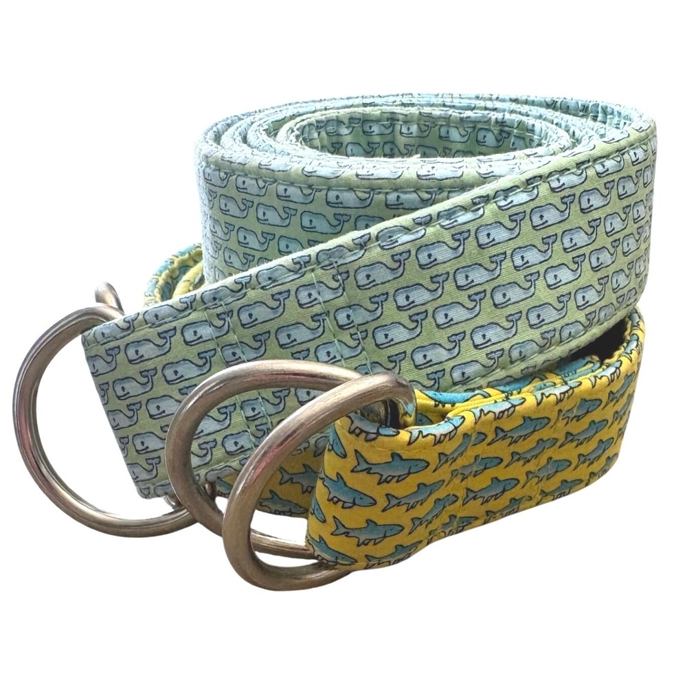 Vineyard Vines Lot 2 Mens Belts Large Whale Shark Print D-Ring Preppy Nautical